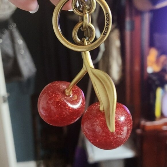 Coach Cherries With Brass Hardware Bag Charm Keychain Holder Retail $175 - Picture 7 of 8